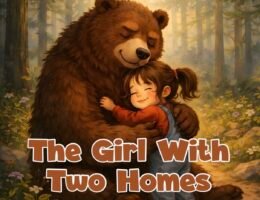 THE GIRL WITH TWO HOMES - girl with her father the bear